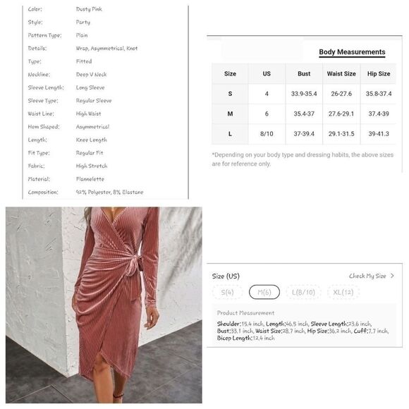 Dresses for Women Tie Side Wrap Velvet Dress Dresses Size Medium - Picture 6 of 9